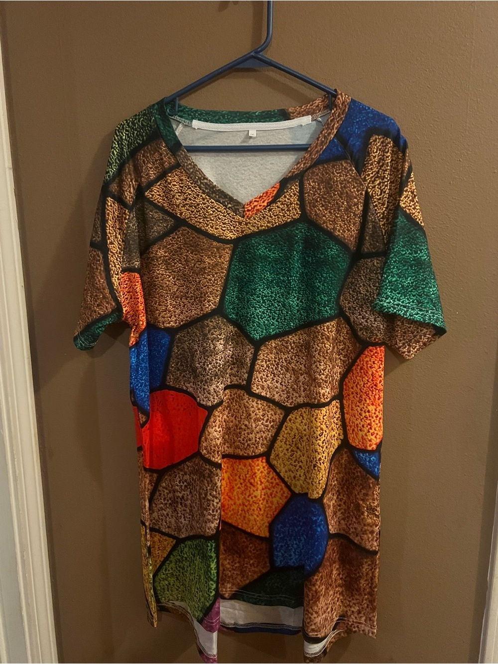 Colorful Mosaic Print V-Neck Tunic